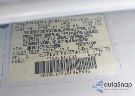 2011 Nissan Versa 1.8S из США, поврежденный, VIN 3N1BC1CP1BL468598